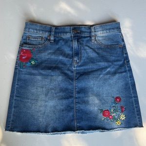 J Crew - embroidered denim skirt